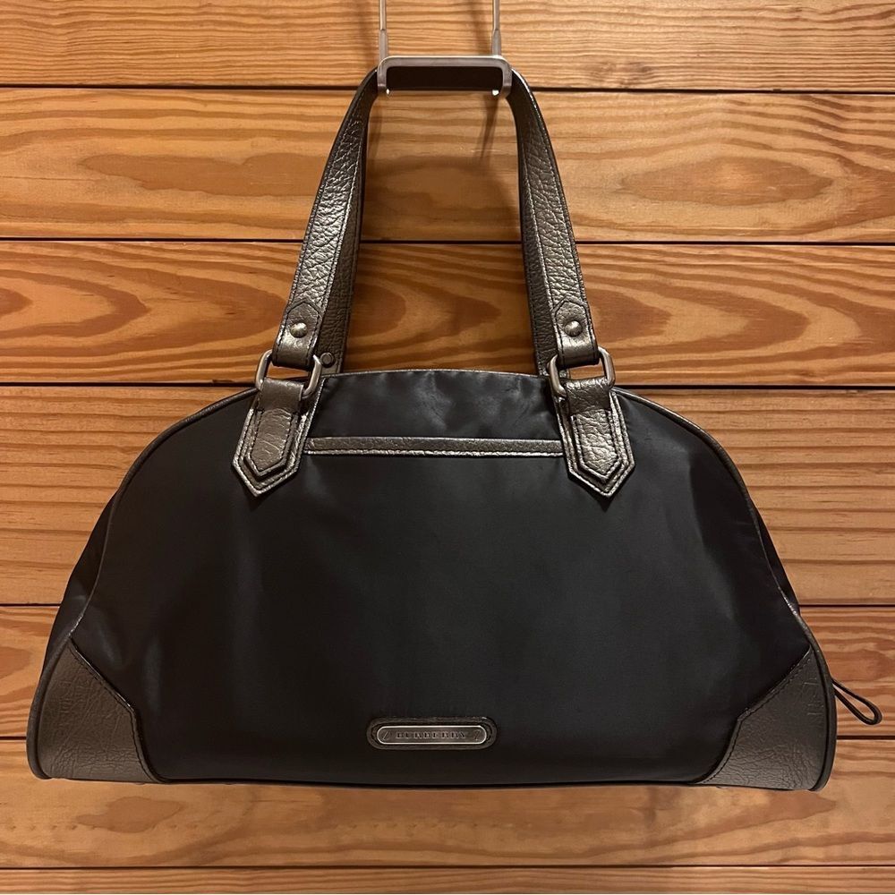 Authentic Vintage Burberry Black Nylon Leather Bowling Boston Satchel Shoulder